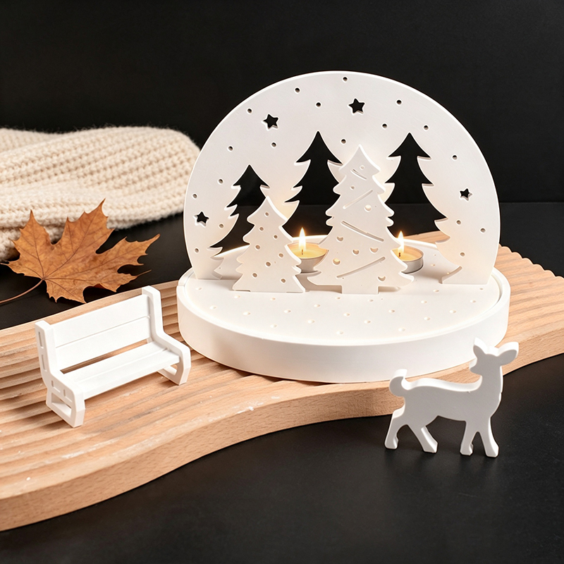 Candle Making Supplies Online - クリスマスエルクティーライトキャンドルホルダーシリコンモールド、3Dレジンプラスタートレイモールドキット、DIY冬景色ランプベースクラフトツールセット
