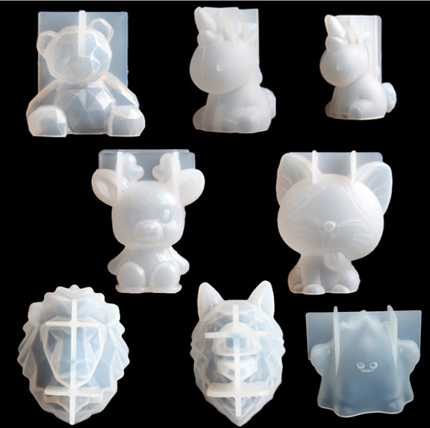 Candle Making Supplies Online - 透明ユニコーンシリコーンエポキシ樹脂金型ジオメトリクマウサギ型動物アロマキャンドル作成フォーム装飾ツール